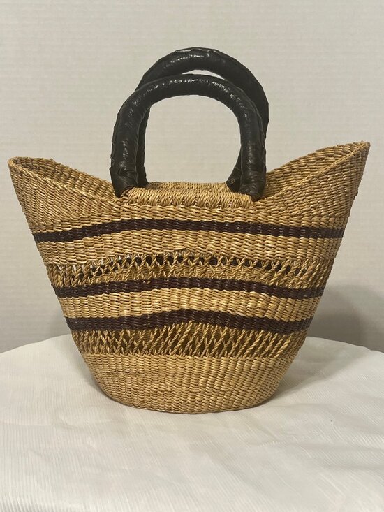 Ghanaian Bolga Basket Handbags - Handcrafted "Lacework Wing Shopper" Bolga Basket